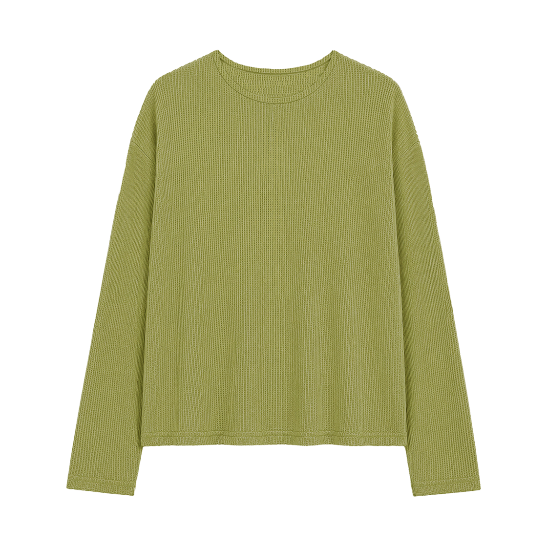 지크립 크루넥 와플 세미 크롭 롱 슬리브 티셔츠 올리브그린(GCLIP Crewneck Waffle Semi-Crop Long Sleeve T-Shirt Olive Green) - 2