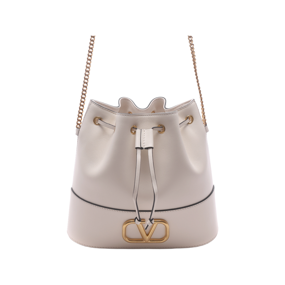 4W0P0T83 HPF I16 24S [25% 쿠폰] Valentino Vlogo Signature Nappa Mini Bucket Bag with Chain Light Ivory
