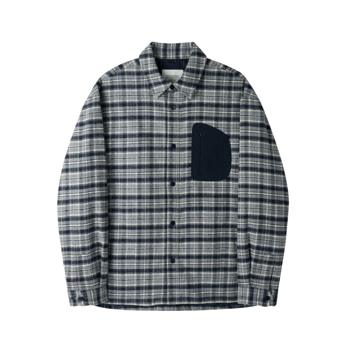 P254UPD432065 BROMPTON LONDON Woven Patch Flannel Shacket Navy