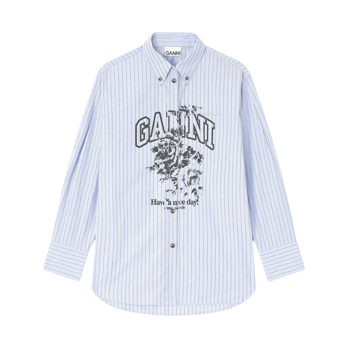 W0826-01M (W) Ganni Stripe Cotton Oversized Shirt Lavender Lustre