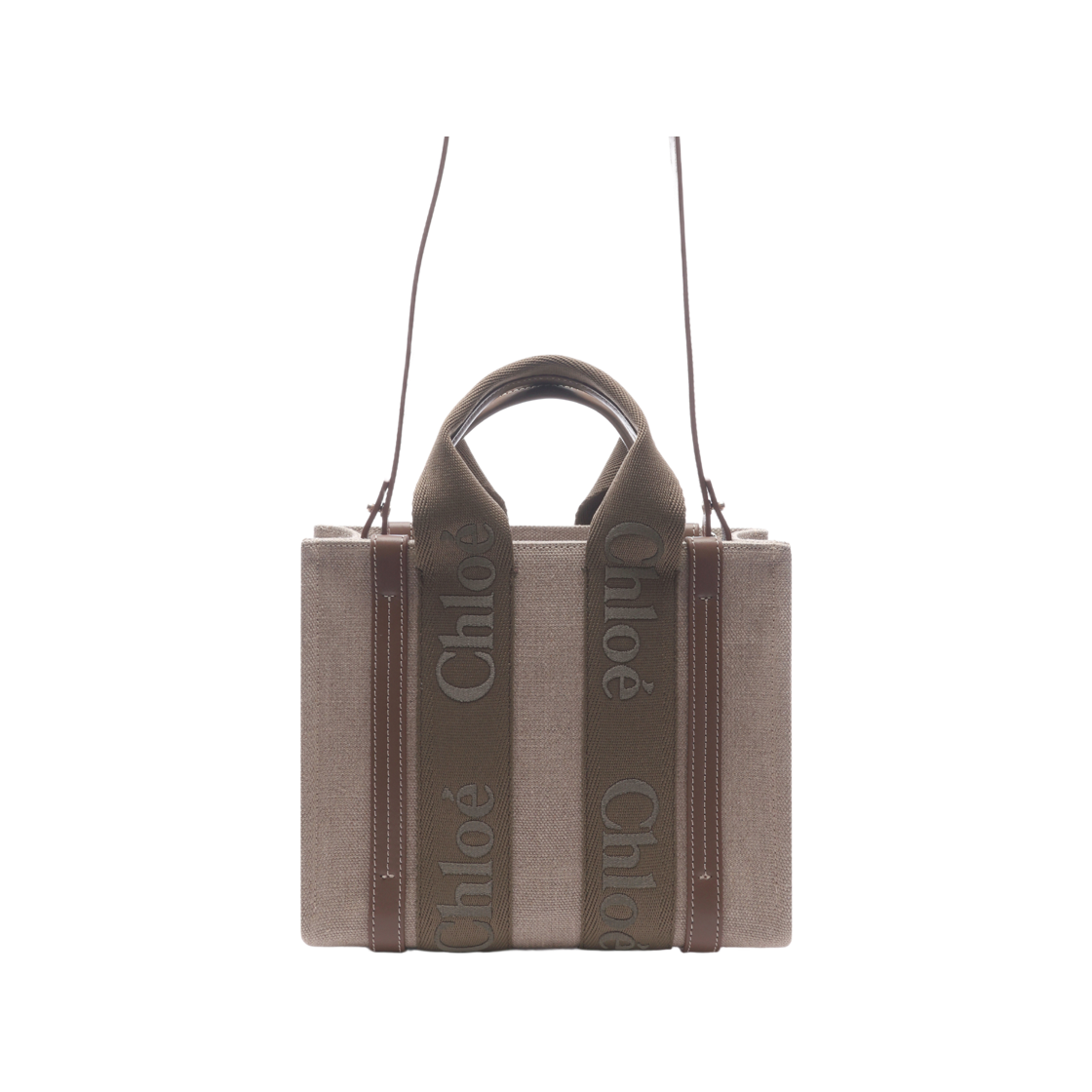 CHC23AS397L17 29X 24F [25% 쿠폰] Chloe Linen Woody Small Tote Bag Dark Nut