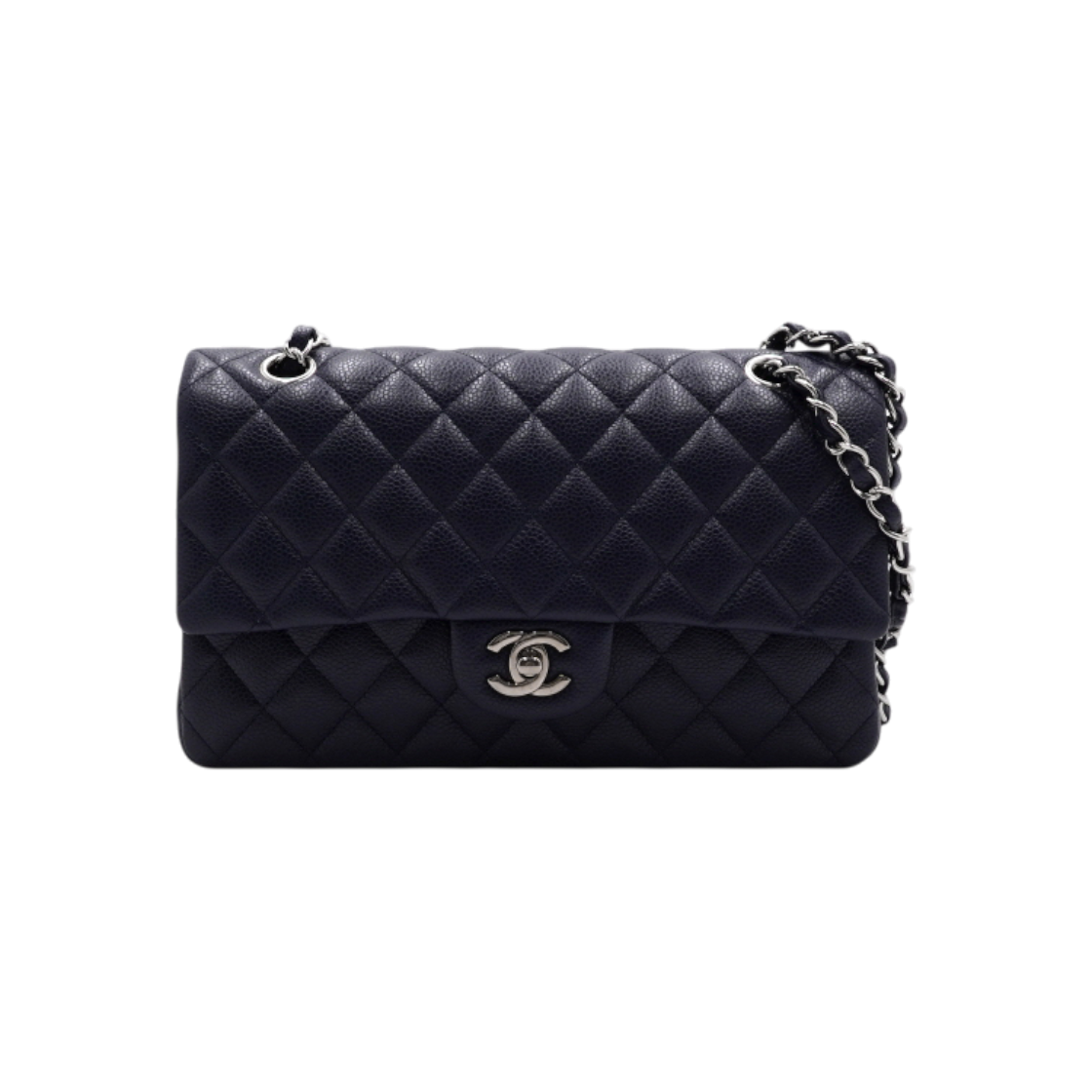 ITB5DKMKBV6O Chanel A01112 Navy Caviar Classic Medium Silver Chain Shoulder Bag