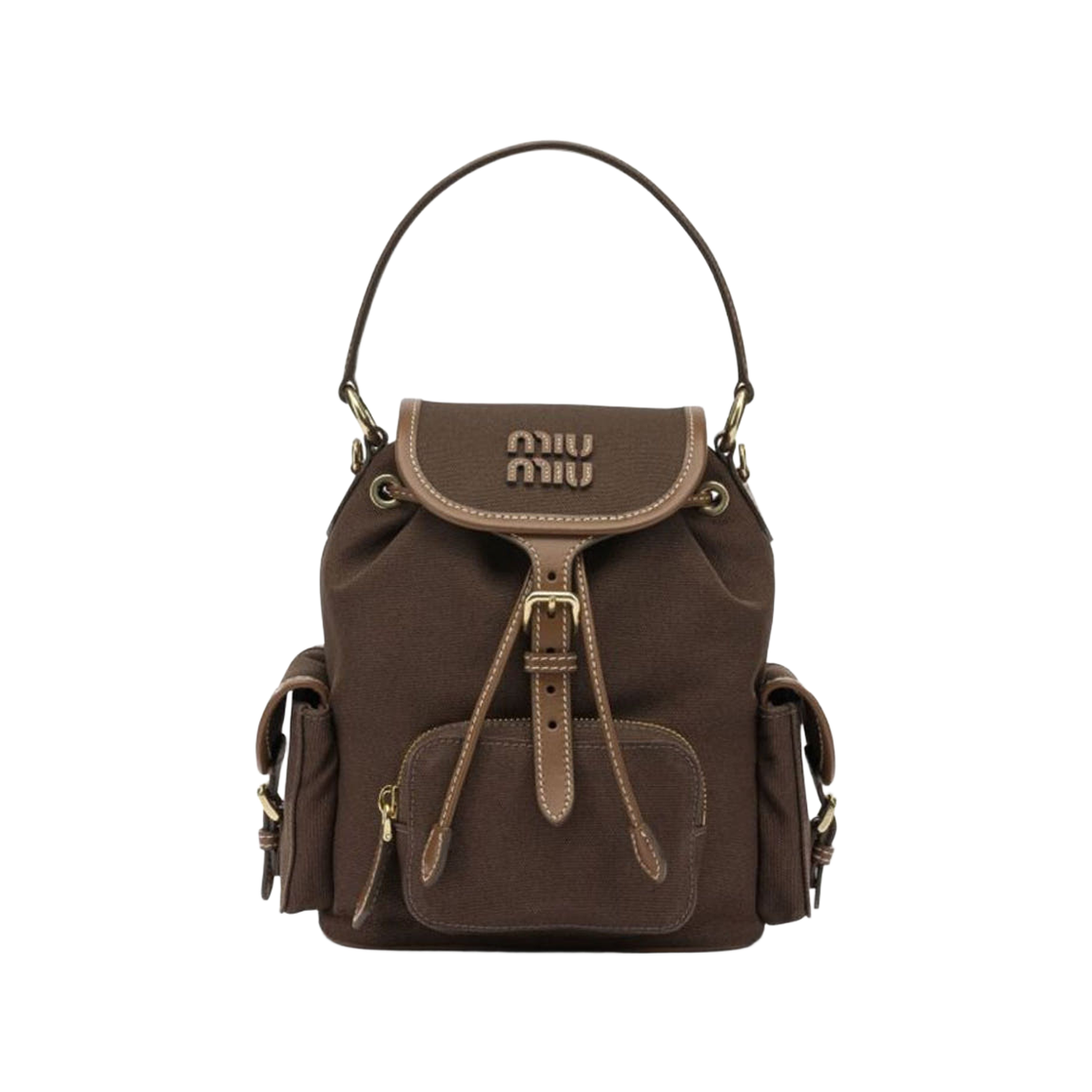 5BZ043-2IBQ-F04KB-OOO Miu Miu Canvas and Leather Backpack Cocoa Brown Brandy