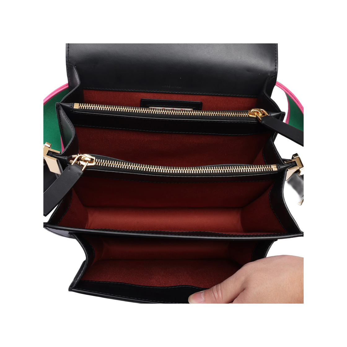 [25% 쿠폰] 마르니 자카드 로고 스트랩 카프스킨 미디움 트렁크백 블랙([25% 쿠폰] Marni Calfskin Medium Trunk Bag with Jacquard Logo Strap Black) - 6