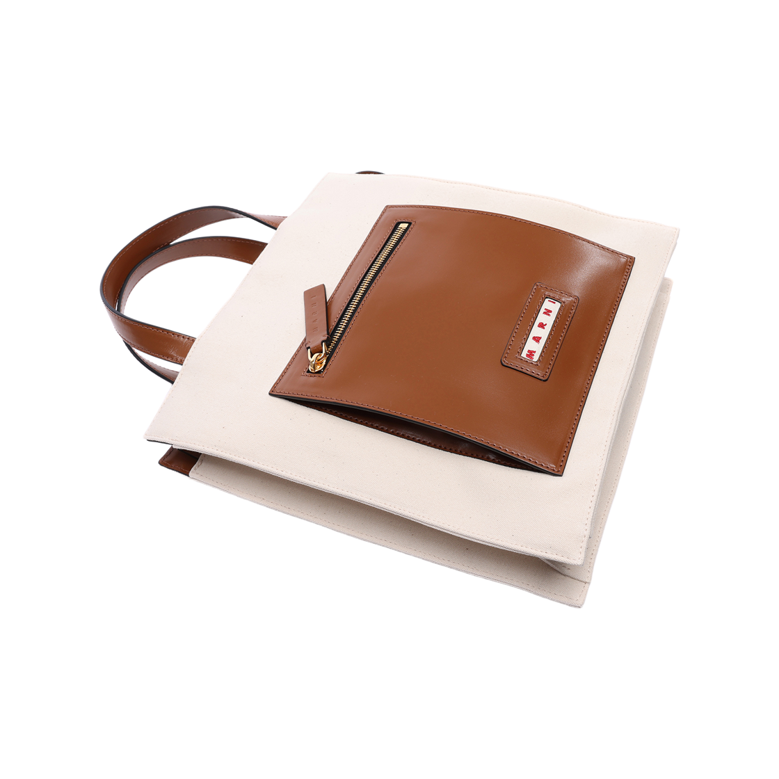[25% 쿠폰] 마르니 코튼 레더 토트백 브라운 내츄럴([25% 쿠폰] Marni Cotton Leather Tote Bag Brown Natural) - 5