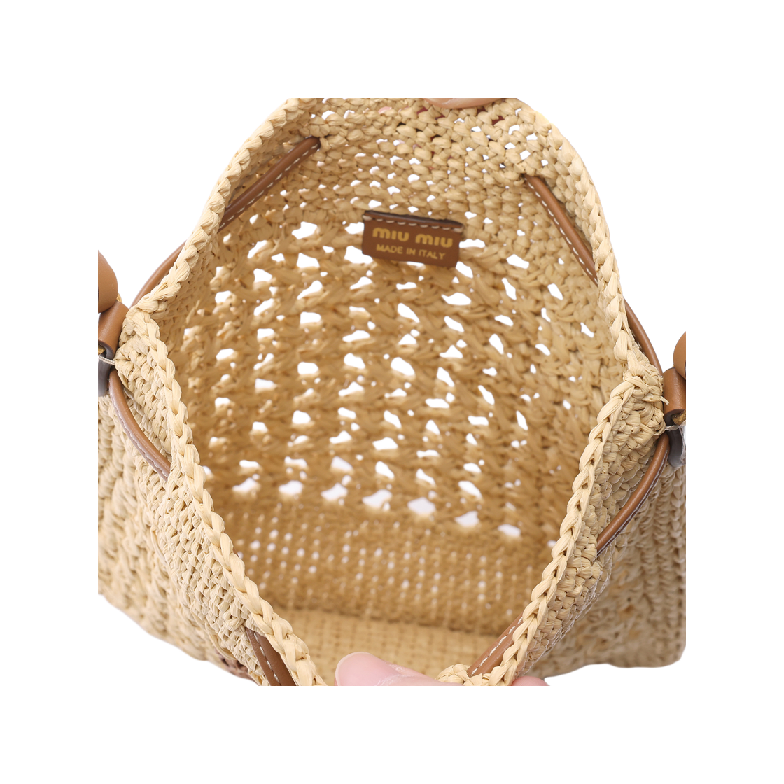 [25% 쿠폰] 미우 미우 우븐 패브릭 미니백 베이지 꼬냑([25% 쿠폰] Miu Miu Woven Fabric Mini Bag Beige Cognac) - 6