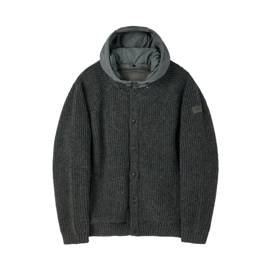 P254UCD431194 BROMPTON LONDON Shetland Wool Hood Cardigan C Grey
