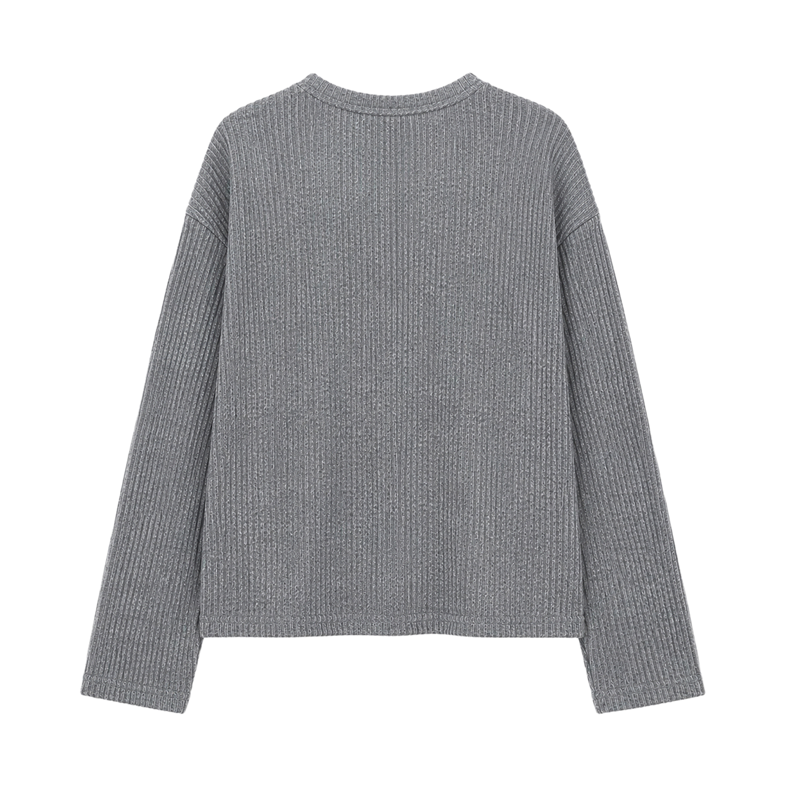 지크립 리브드 라운드 넥 세미 크롭 니트 롱 슬리브 티셔츠 그레이(GCLIP Ribbed Round Neck Semi-Crop Knit Long Sleeve T-Shirt Gray) - 3