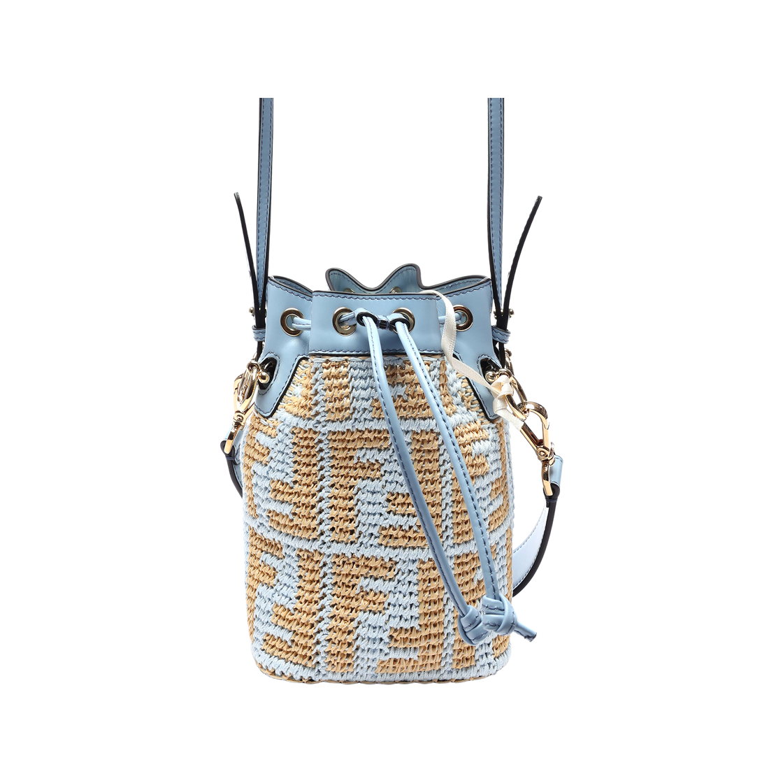 8BS010_AJBF_F1E9N_22S [25% 쿠폰] Fendi Mon Tresor Raffia Mini Bucket Bag Beige Light Blue