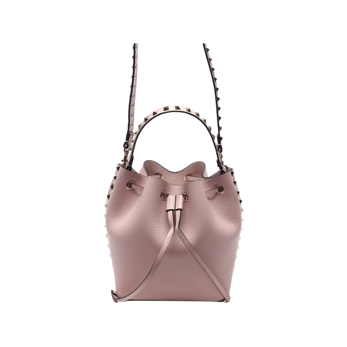 3W0B0L31 VSF 16Q 23F [25% 쿠폰] Valentino Rockstud Grainy Calfskin Bucket Bag Rose Quartz