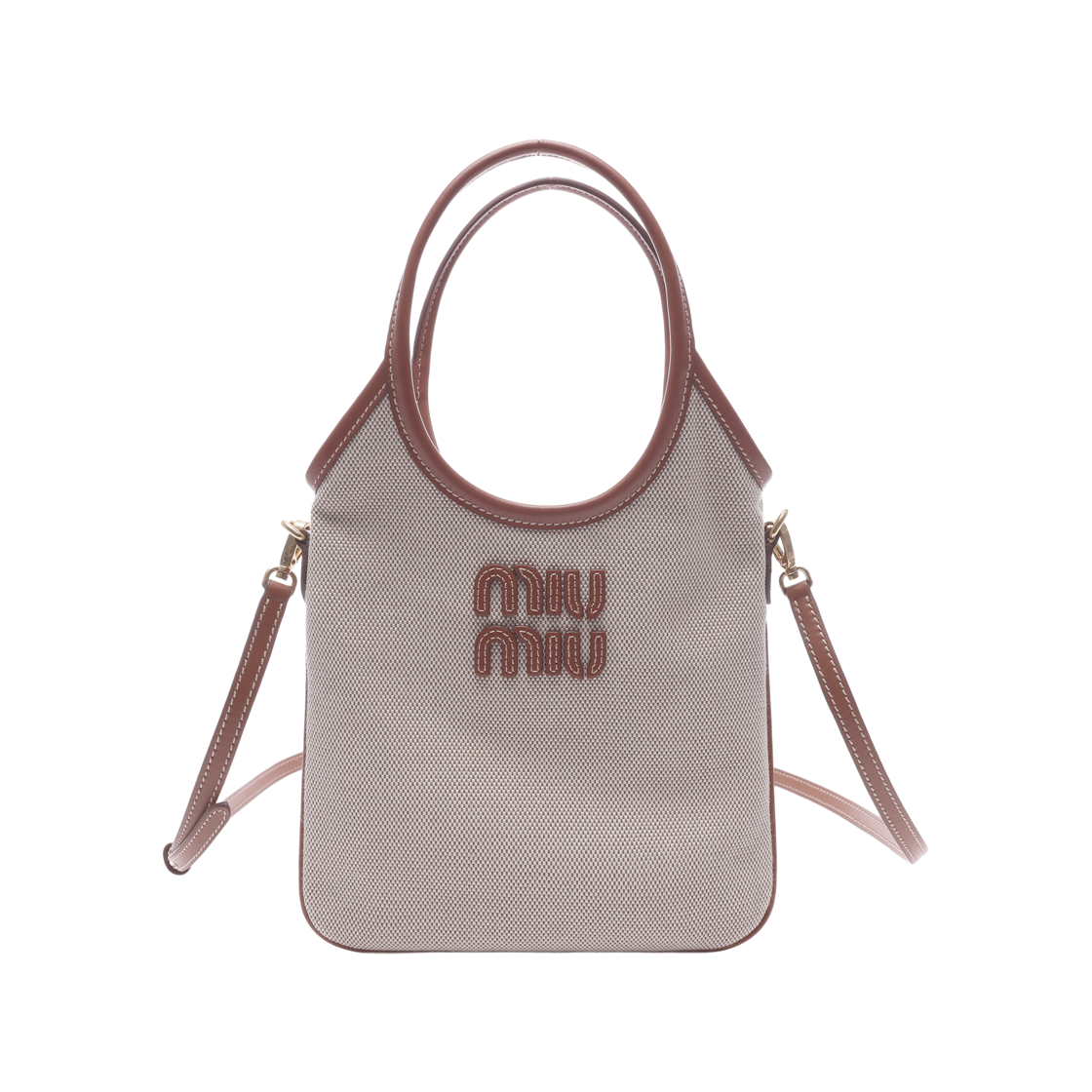 5BA281 ACRN F062F V OLF [25% 쿠폰] Miu Miu Canvas and Leather Ivy Bag Beige Brandy
