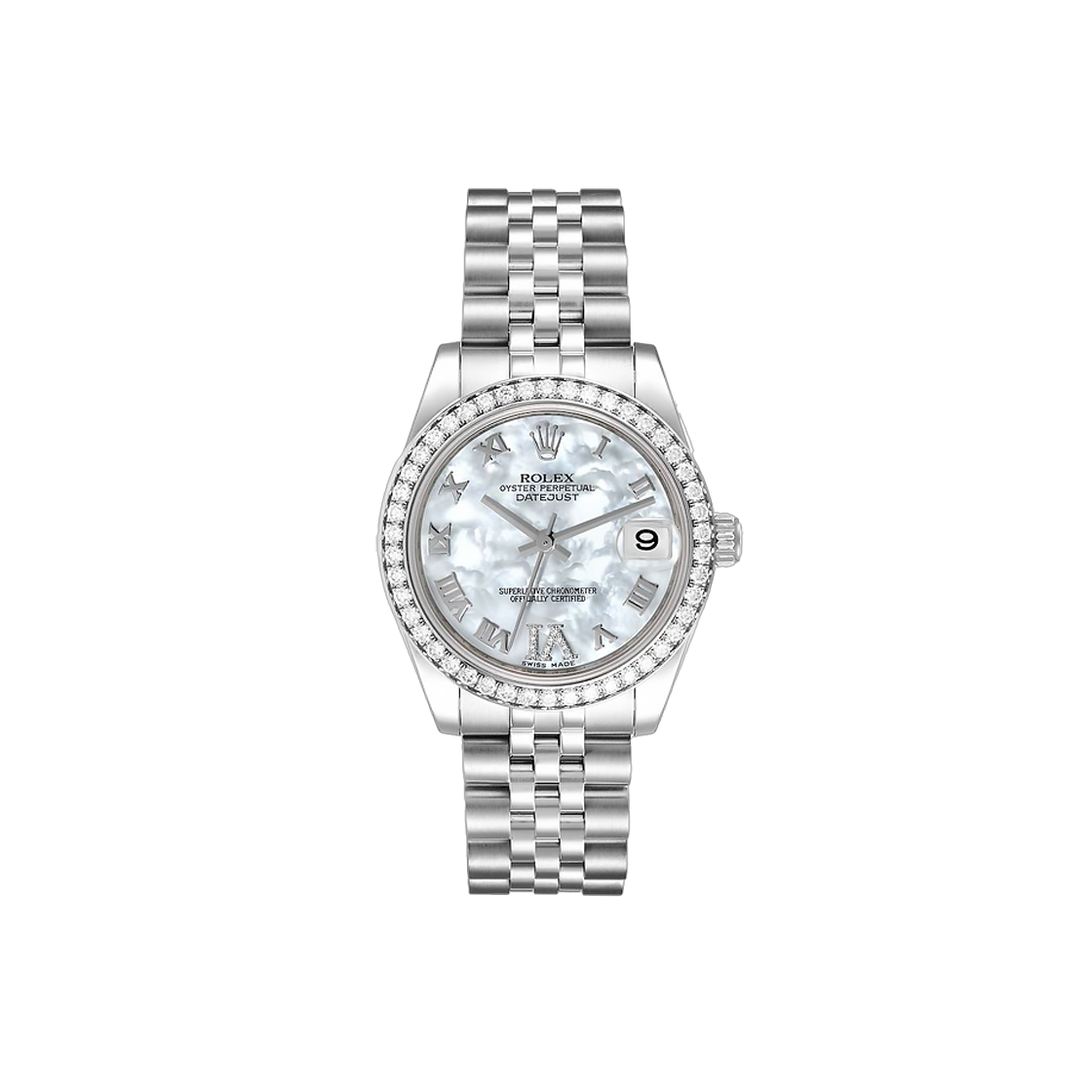 ITDH3T7GR94M Rolex Datejust 31 - 178384 Diamond Bezel Mother of Pearl Roman + 6 Diamond Jubilee No. 8377