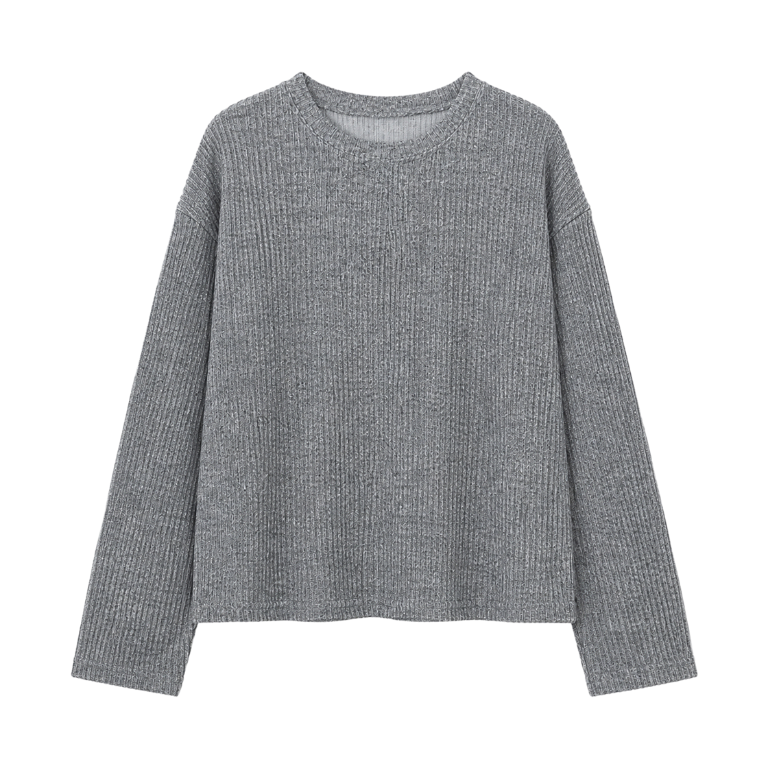 지크립 리브드 라운드 넥 세미 크롭 니트 롱 슬리브 티셔츠 그레이(GCLIP Ribbed Round Neck Semi-Crop Knit Long Sleeve T-Shirt Gray) - 2