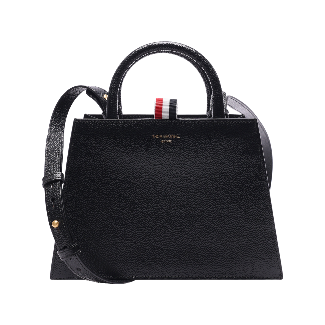 UAG073A_00198_001_23S [25% 쿠폰] Thom Browne Pebble Grain Leather Mini Trapeze Tote Bag Black