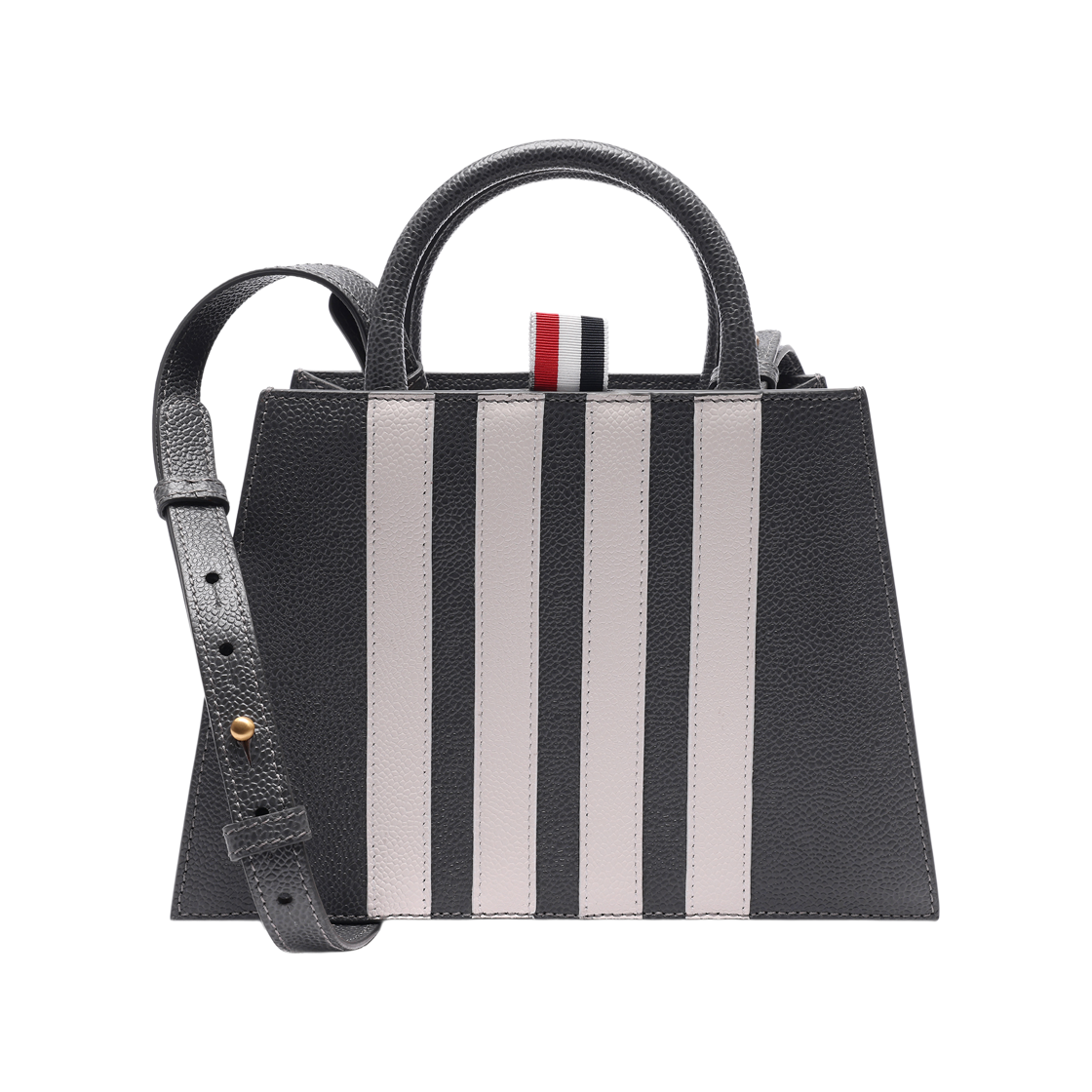 UAG082A_00198_025_23S [25% 쿠폰] Thom Browne Pebble Grain Leather 4-Bar Mini Trapeze Tote Bag Dark Grey