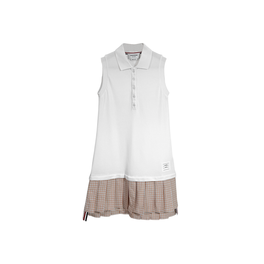 ITEH386TE3LE Thom Browne Women Polo Mini Pleated Layered Sleeveless Dress White