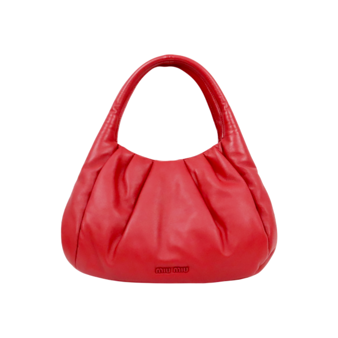 IT6TG4ND4ADM Miu Miu Red Ruched Hobo Bag C-A64465