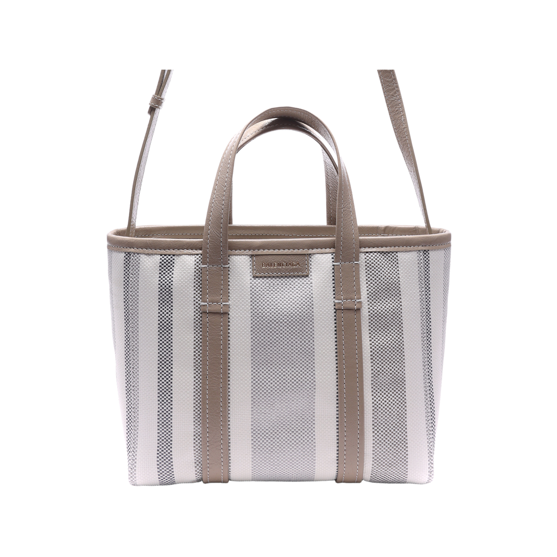671404_2107S_2979_22F [25% 쿠폰] Balenciaga Barbes Medium East-West Raffia Shopper Bag Dark Beige Grey