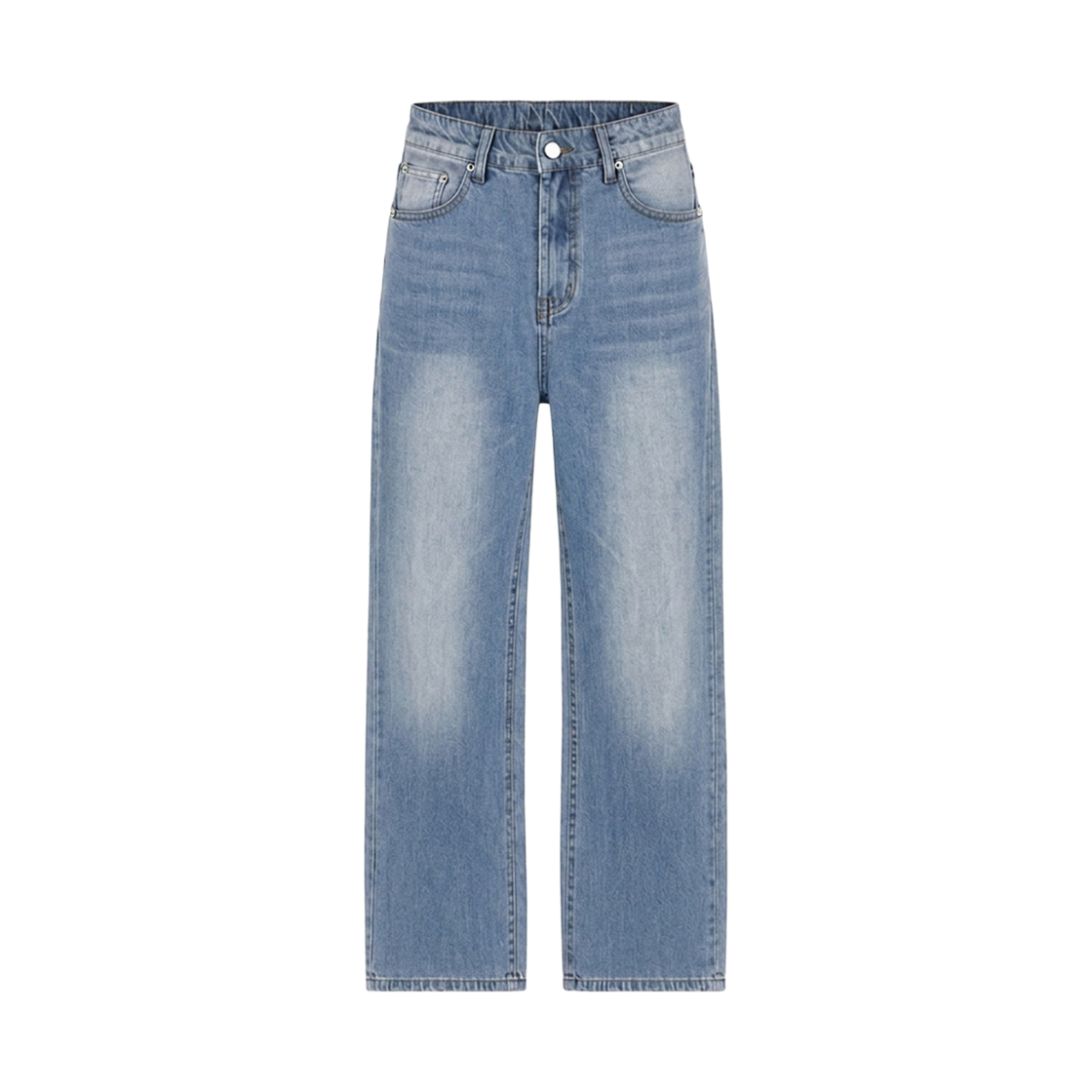 GCJM2085-블루 GCLIP Relaxed Semi-Wide Brushed Washed Half-Banding Denim Pants Blue