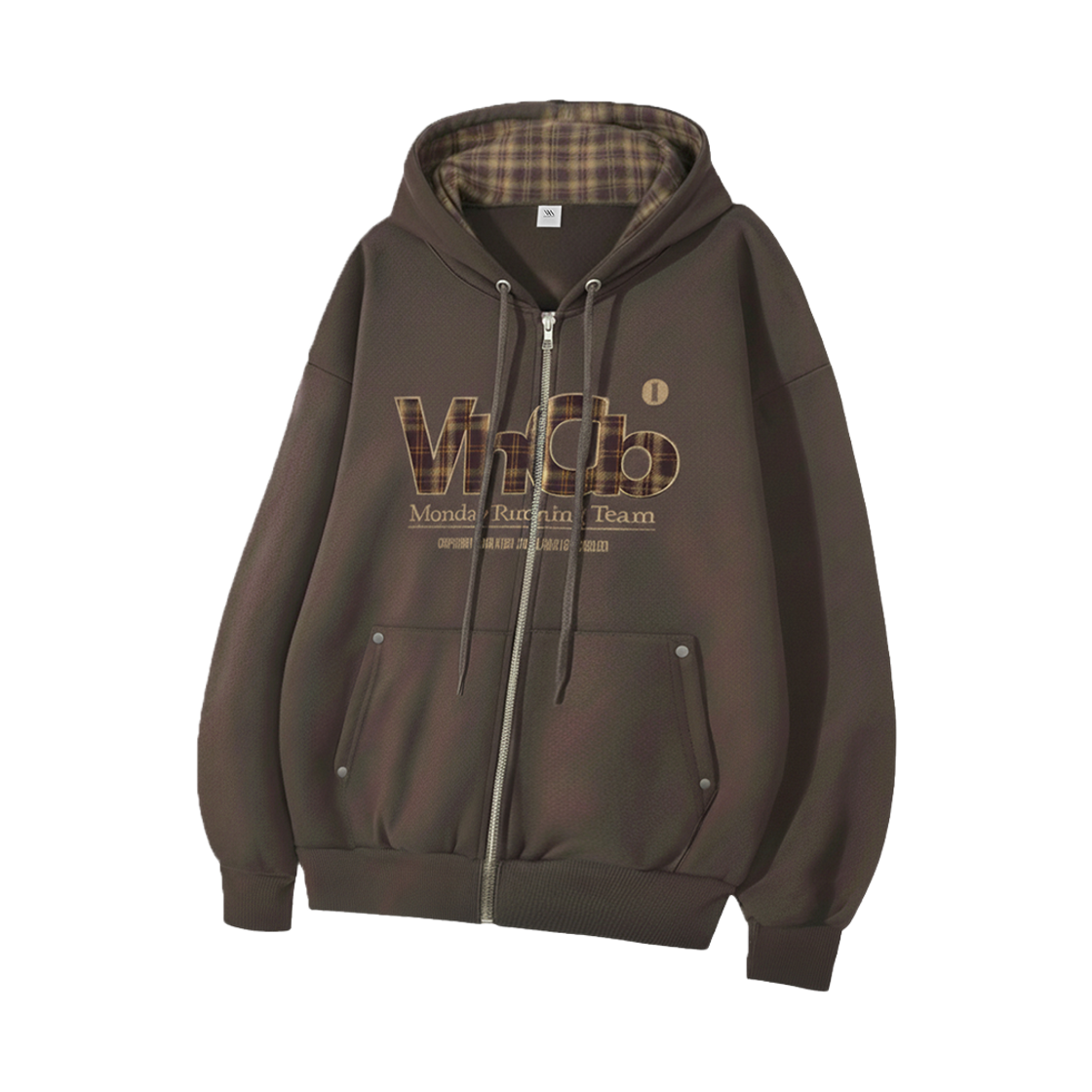 102417-0001 venhit MRT check applique hooded zip-up mocha mousse