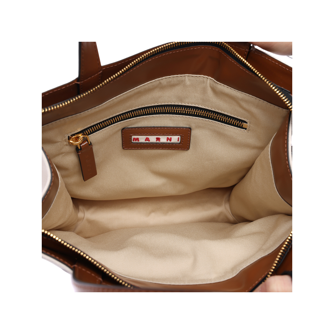 [25% 쿠폰] 마르니 코튼 레더 토트백 브라운 내츄럴([25% 쿠폰] Marni Cotton Leather Tote Bag Brown Natural) - 6