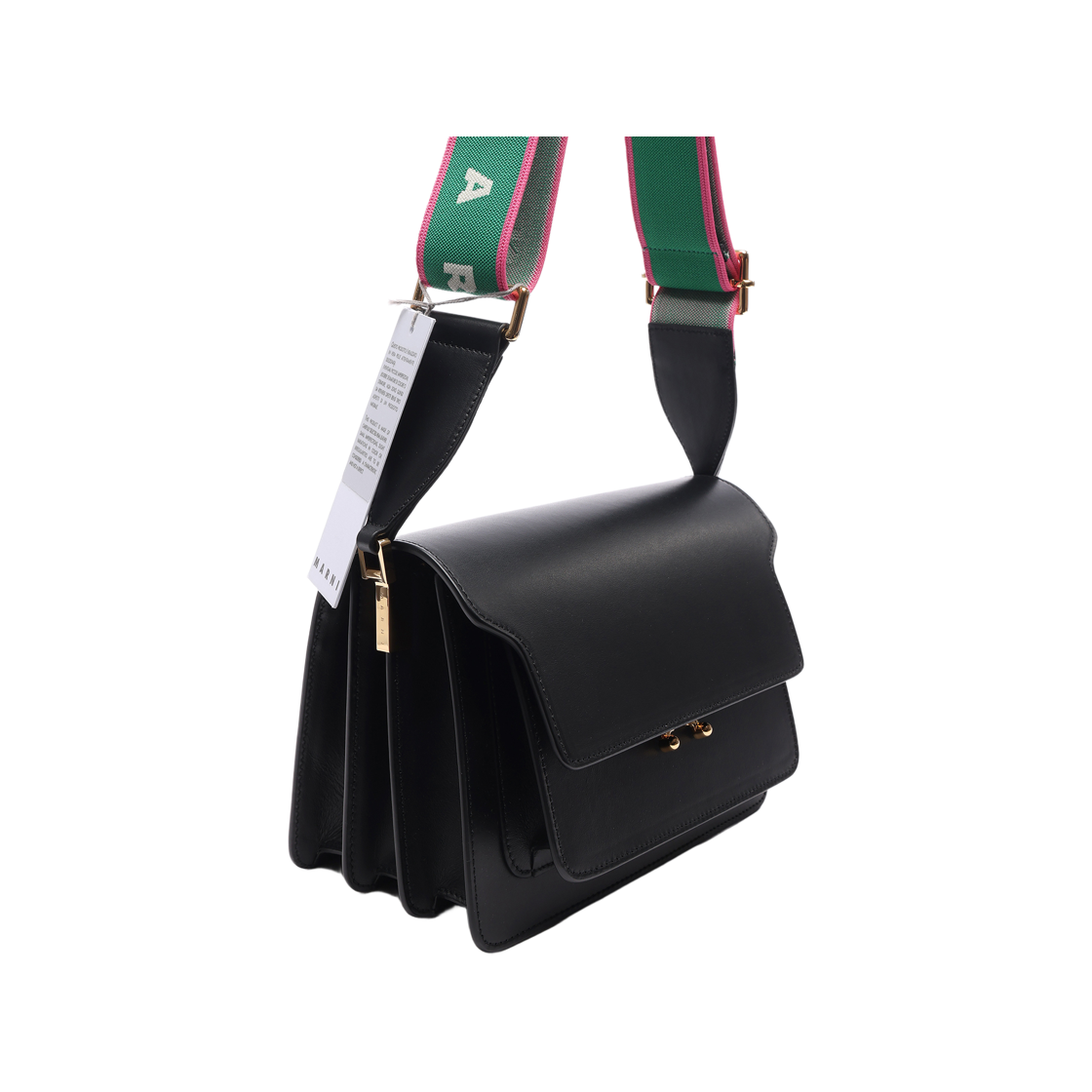 [25% 쿠폰] 마르니 자카드 로고 스트랩 카프스킨 미디움 트렁크백 블랙([25% 쿠폰] Marni Calfskin Medium Trunk Bag with Jacquard Logo Strap Black) - 3