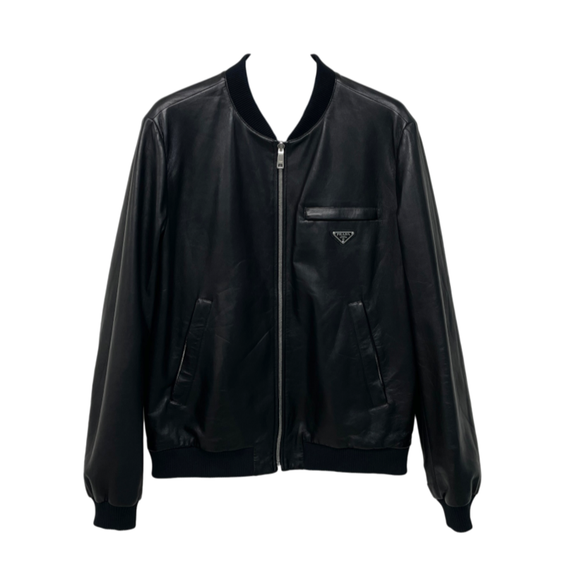 ITLVHKRPBGR6 Prada UPW280 Reversible Triangle Logo Nappa Leather Bomber Jacket H00391