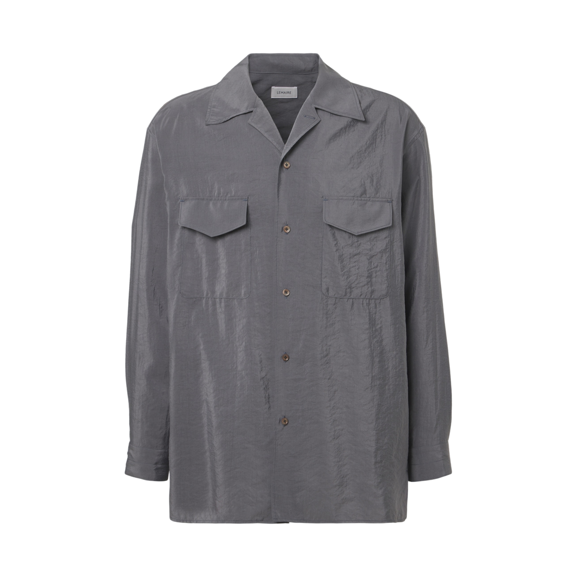 SH1233-LF1308-928 Lemaire Convertible Collar Shirt in Dry Silk Aluminium