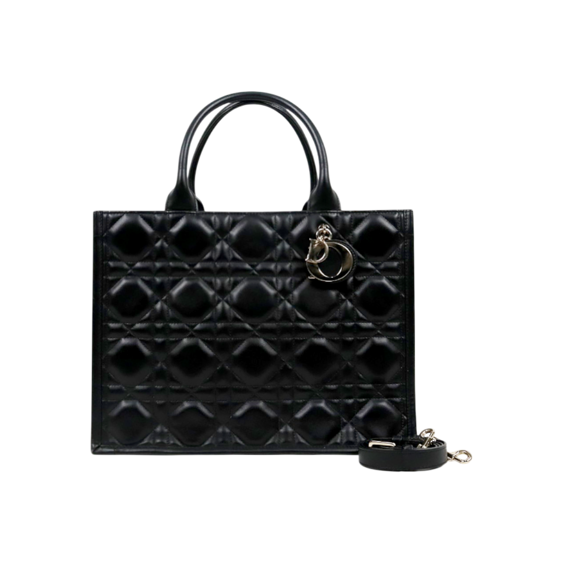 ITE5EEJHL4DH Dior Medium Black Leather Book Tote Bag D-A66104