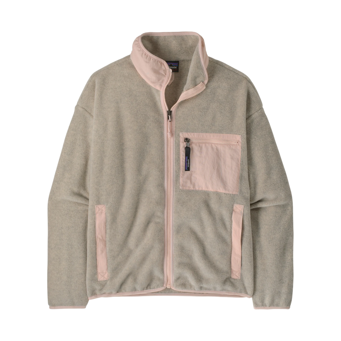 22955 (W) Patagonia Synchilla Fleece Jacket Oatmeal Heather W Pink Frost