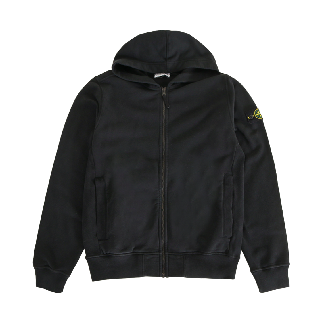 L2S166100006 S0A20 V0029 14Y [25% 쿠폰] (Kids) Stone Island 6100006 Brushed Organic Cotton Fleece Regular Fit Hooded Zip-Up Sweatshirt with Ribbed Bands Black - 26FW