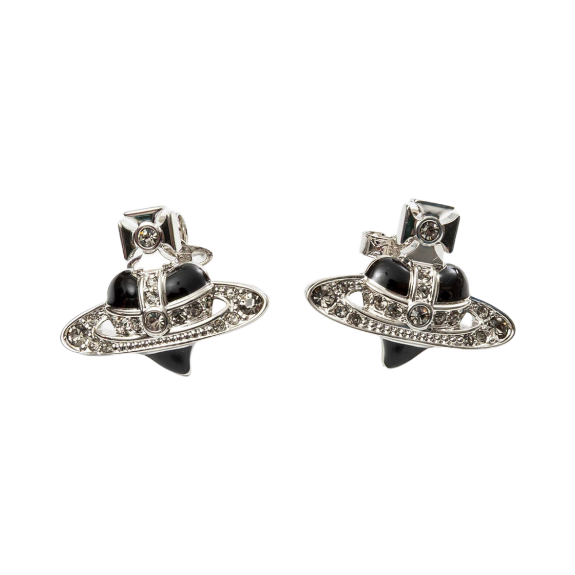 6201033K-02P136 (W) Vivienne Westwood New Diamante Heart Earrings Silver Black