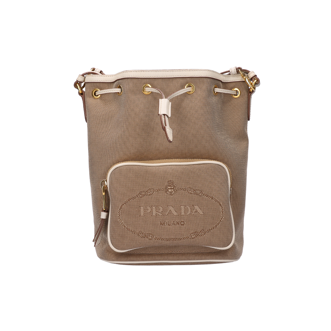ITP98G3M7D7B Prada Duet Canvas Shoulder Bag Beige & White