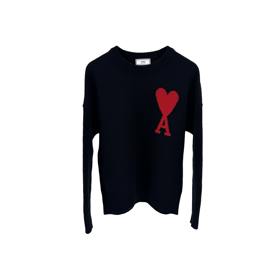 IT7NUQEIQRIO Ami Intarsia Big Heart Logo Oversized Wool Knit Sweater Black