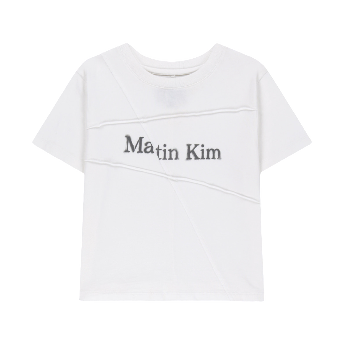 MK2677TS061MWH (W) Matin Kim Diagonal Cut Logo Crop Top In White