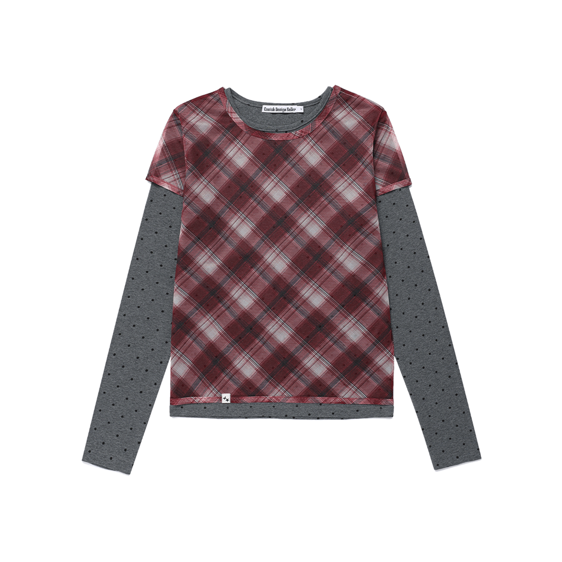 카비시 시어 체크 레이어드 롱슬리브 티셔츠 버건디(CAVISH Sheer Check Layered LS Tee Burgundy)