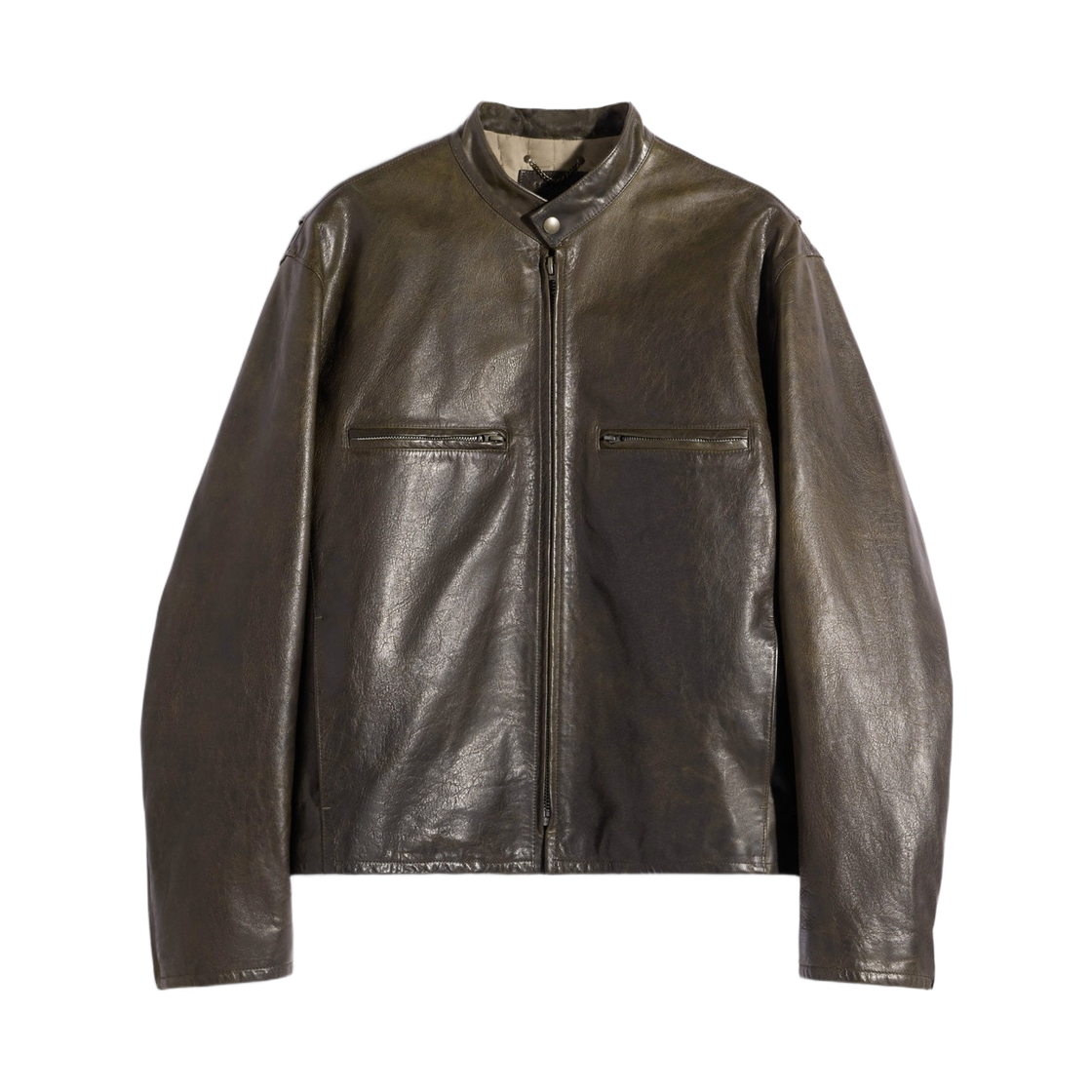OW1210-LL0176-950 Lemaire Waxy Cow Leather Boxy Biker Jacket Bronze