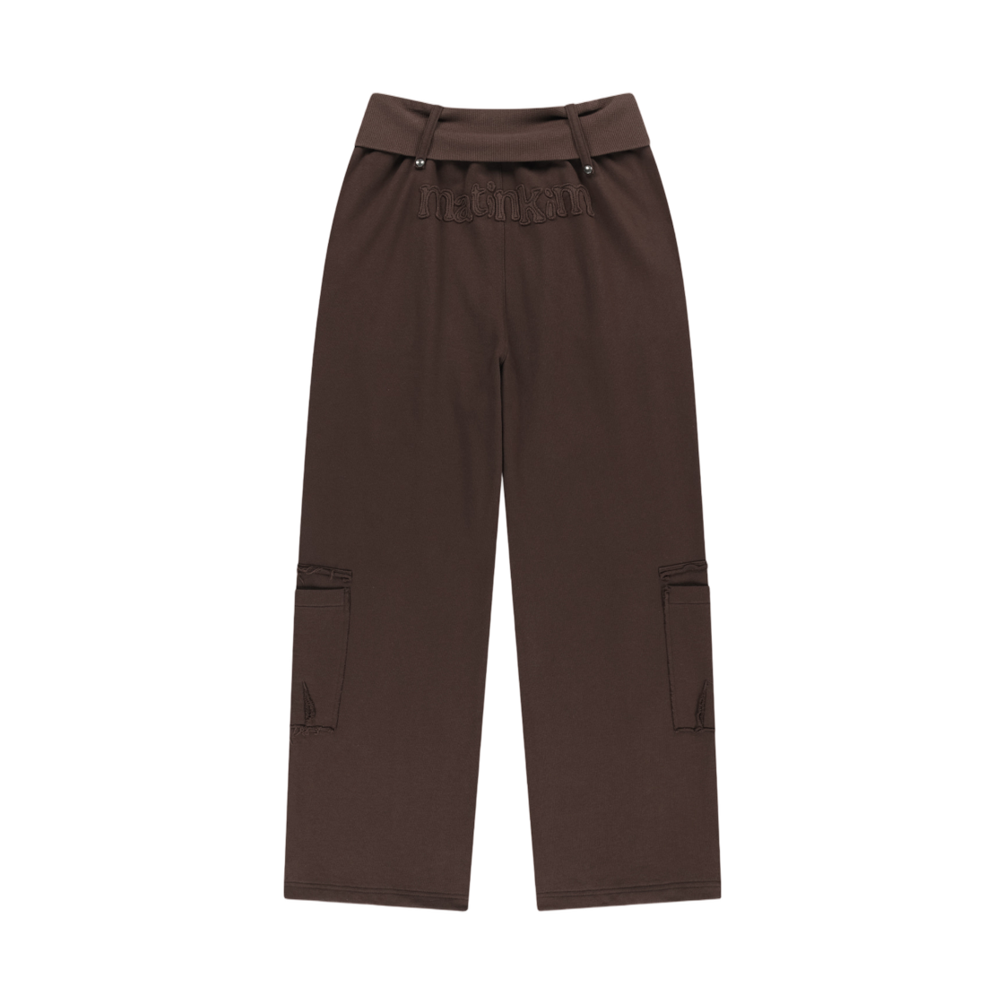 (W) 마뗑킴 믹스드 와플 폴드오버 웨이스트 저지 팬츠 브라운((W) Matin Kim Mixed Waffle Foldover Waist Jersey Pants In Brown) - 2