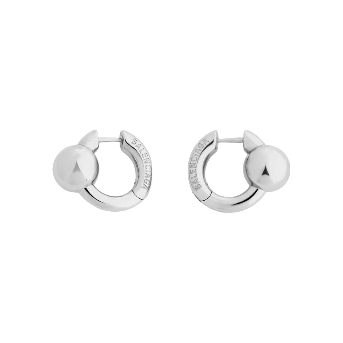A008KRTZ99S0926 Balenciaga Atom Hoop Earrings Shiny Silver