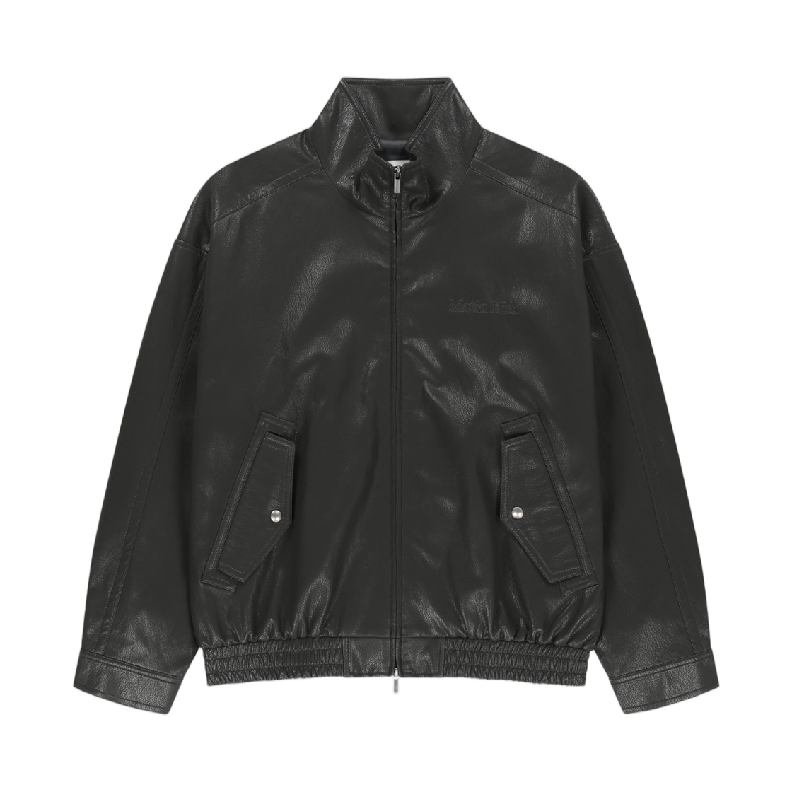 MK2677JP314UDB Matin Kim Small Logo Faux Leather High Neck Jumper In Dark Brown