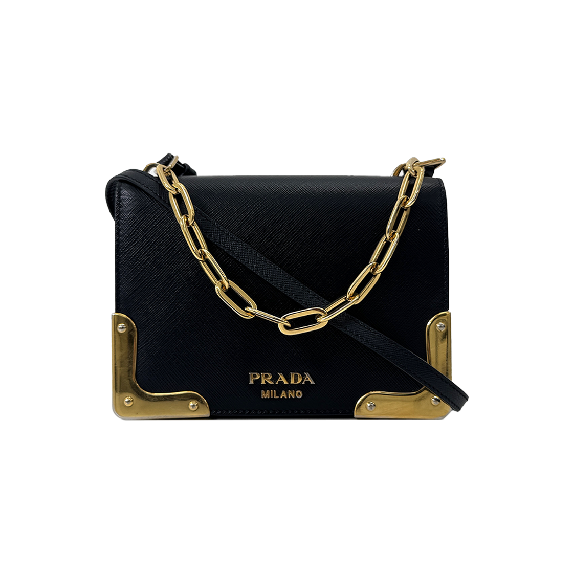 ITTNNWD5LBM7 Prada Saffiano Cahier Chain Camera Bag Mini Black 1BH015