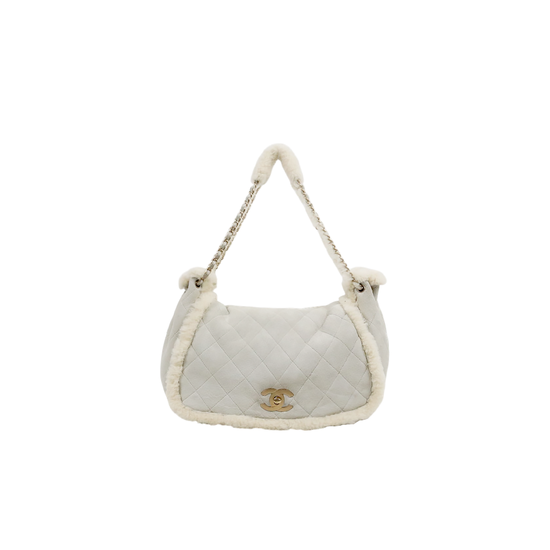 ITWC6OC8NHMS Chanel White Shearling Quilted CC Flap Shoulder Bag A-A62934