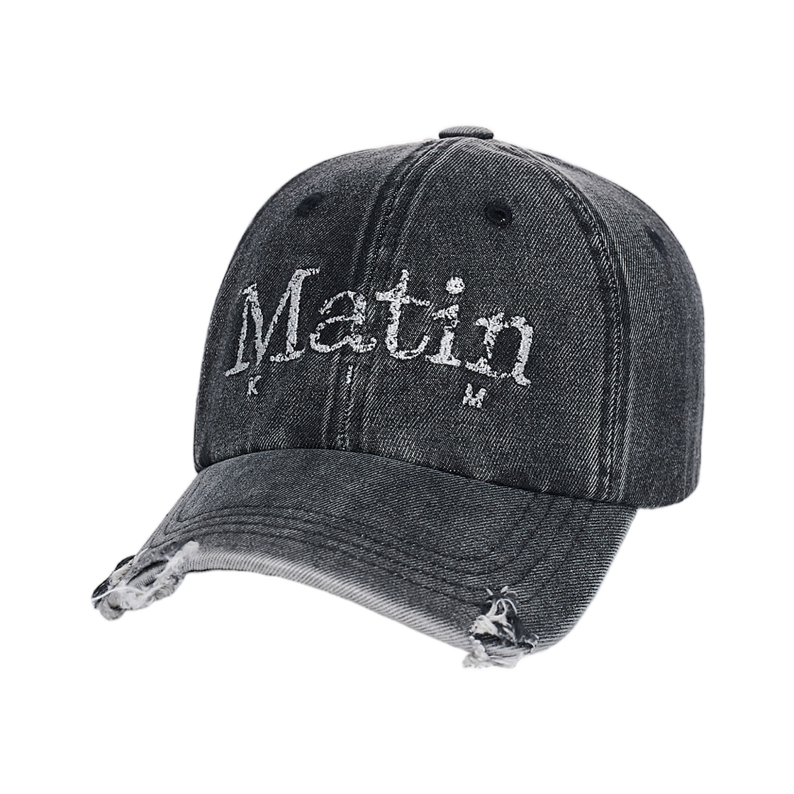 마뗑킴 빈티지 디스트레스드 데님 볼캡 블랙(Matin Kim Vintage Distressed Denim Ball Cap In Black) - 2