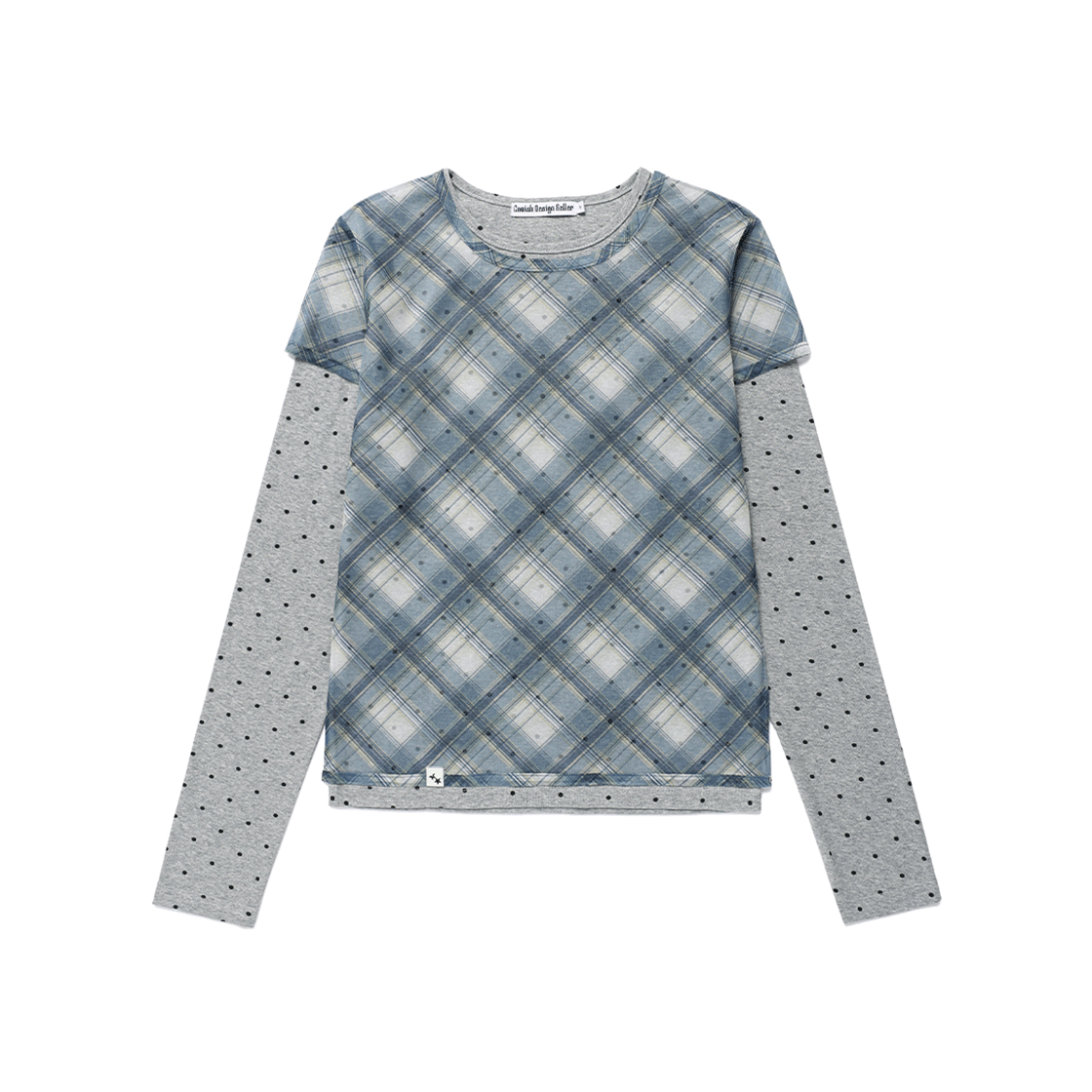 카비시 시어 체크 레이어드 롱슬리브 티셔츠 블루(CAVISH Sheer Check Layered LS Tee Blue)