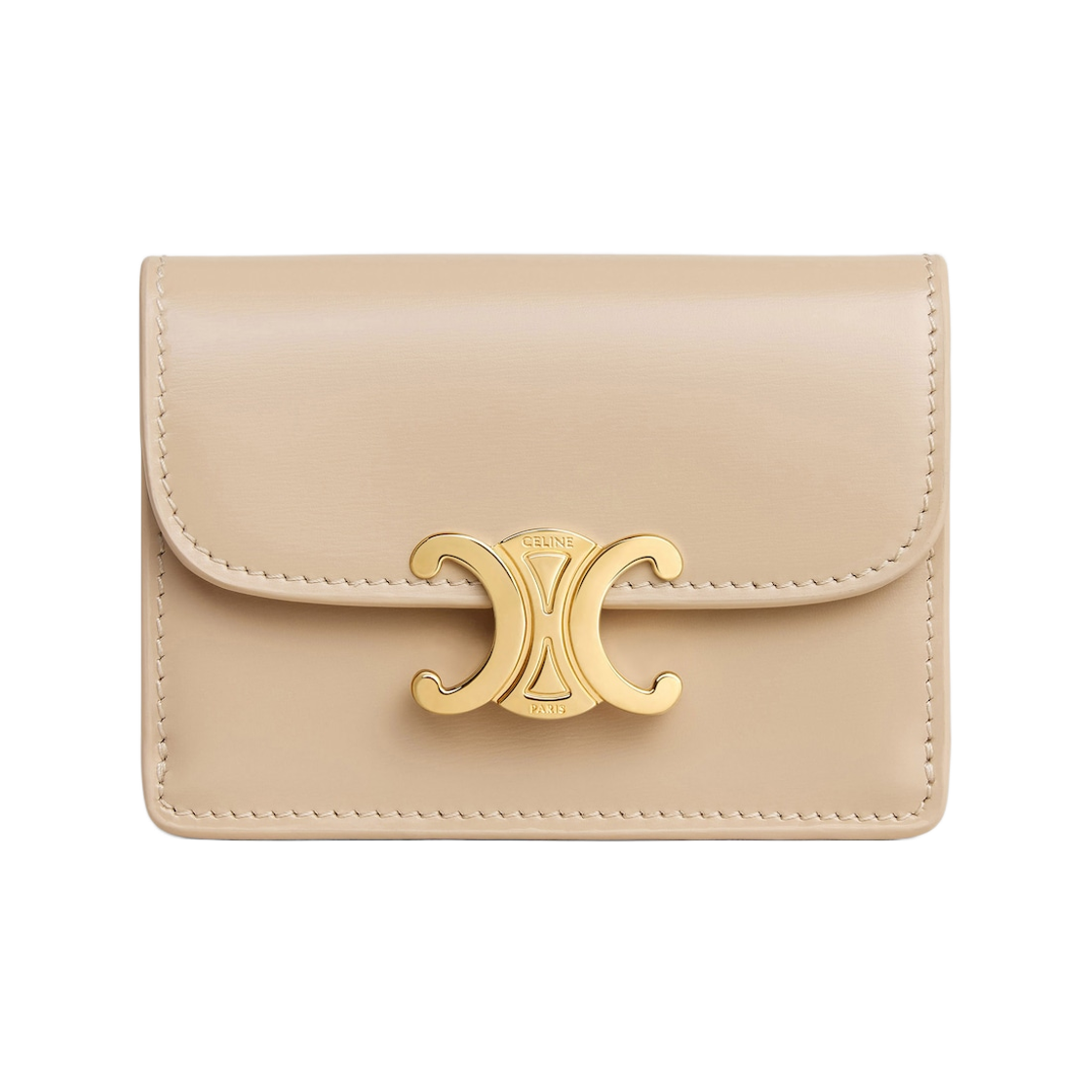 10I583DPV-02EZ Celine Card Holder with Flap Triomphe in Shiny Calfskin Deep Ivory
