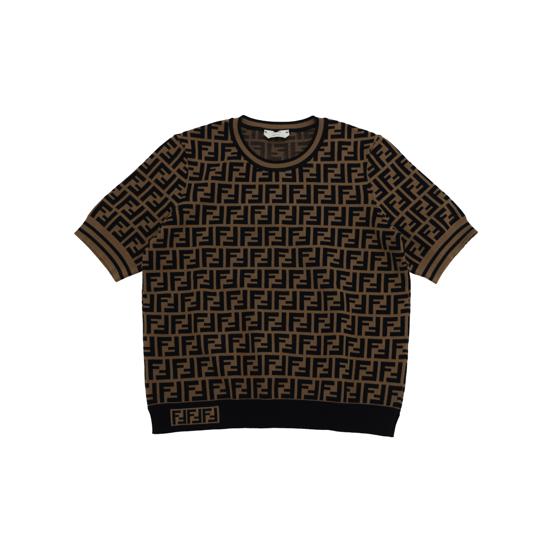 IT5MWI5DIE84 Fendi FZY702 FF Motif Short Sleeve Top in Brown