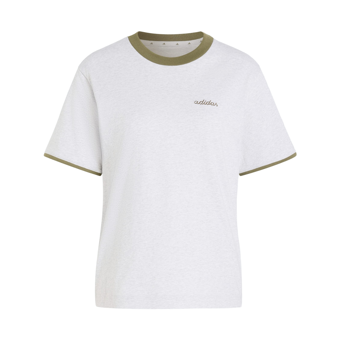 KV6868 (W) Adidas Seasonal Essentials Colorpop T-Shirt with Embroidered Graphic Light Grey Heather Olive Strata - KR Sizing