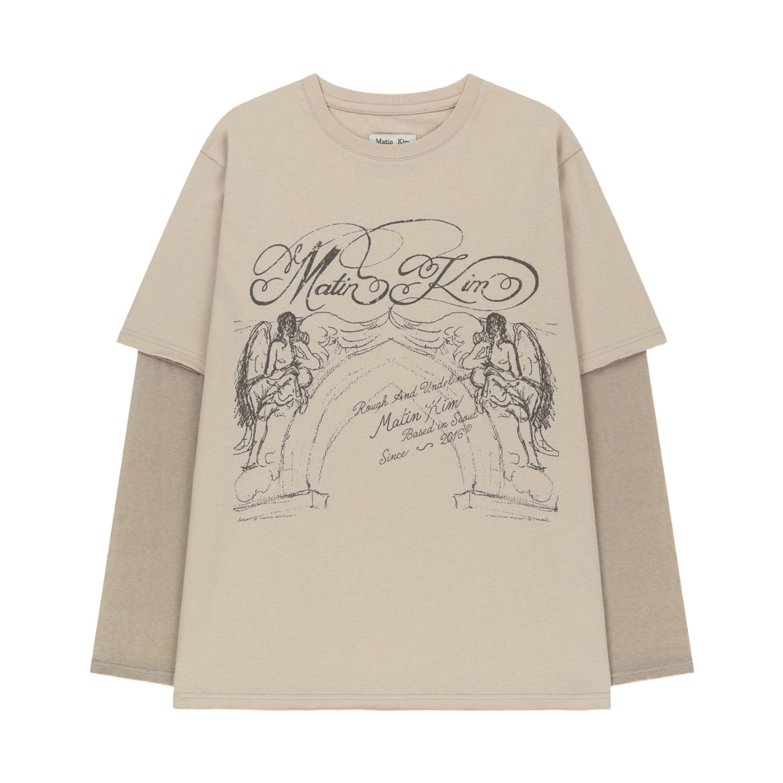 MK2677TS056MBE Matin Kim Graffiti Artwork Layered Top In Beige