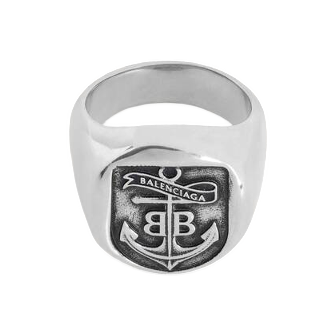 A008K0TZRBI0911 Balenciaga Anchor Crest Signet Ring Antique Silver