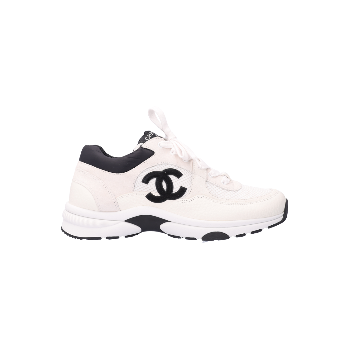 ITVQJM3WPFGQ Chanel G38299 Mesh Suede Calfskin Sneakers White & Black